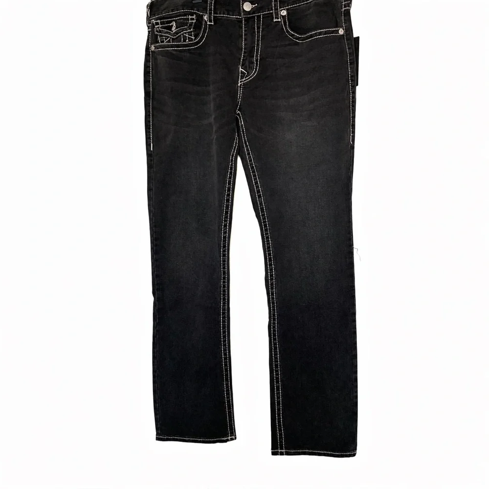 NWT Men's True Religion Grey Smoky Mist Jeans - Ricky, Relaxed Straight, W36 L34